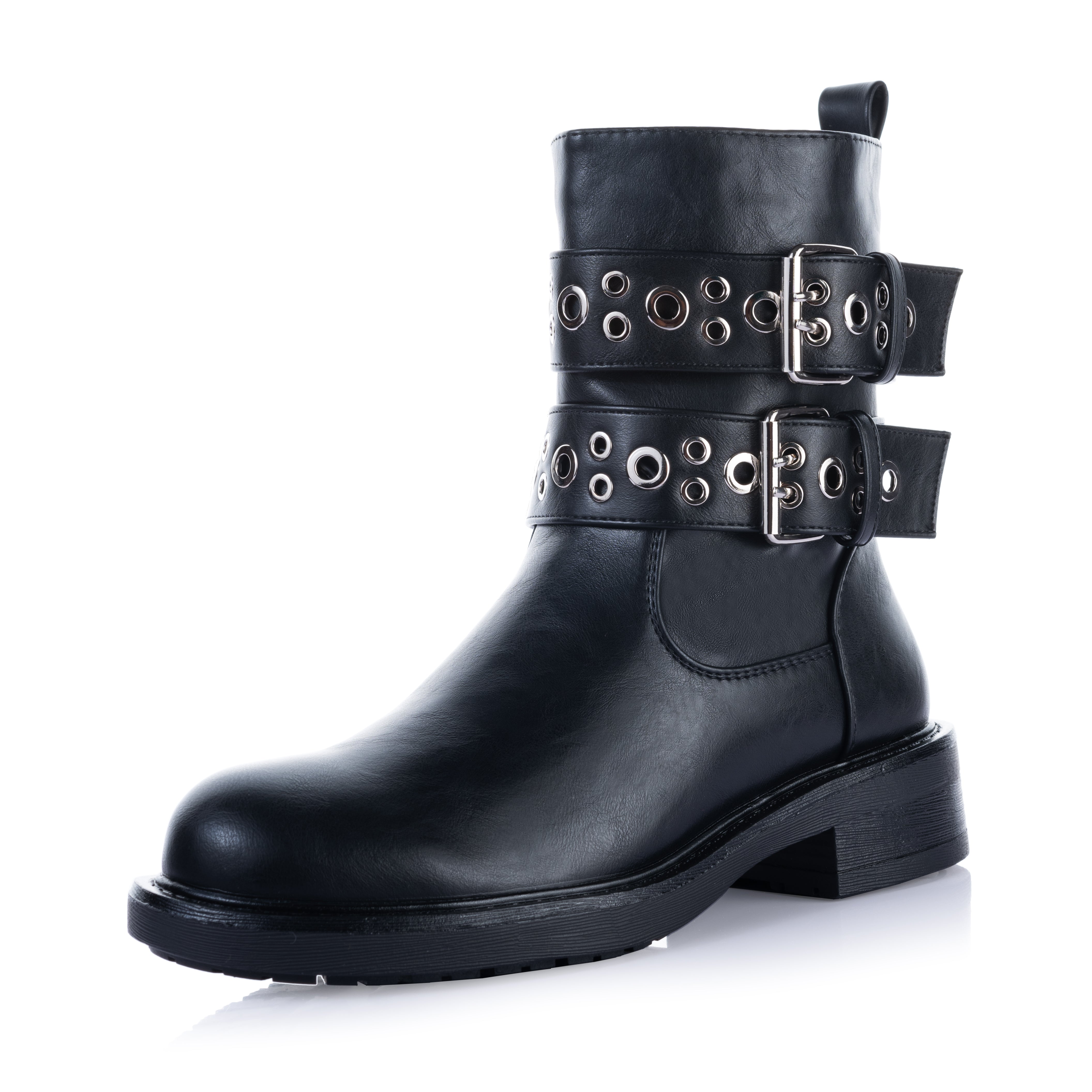 buckles two grommet ankle boots