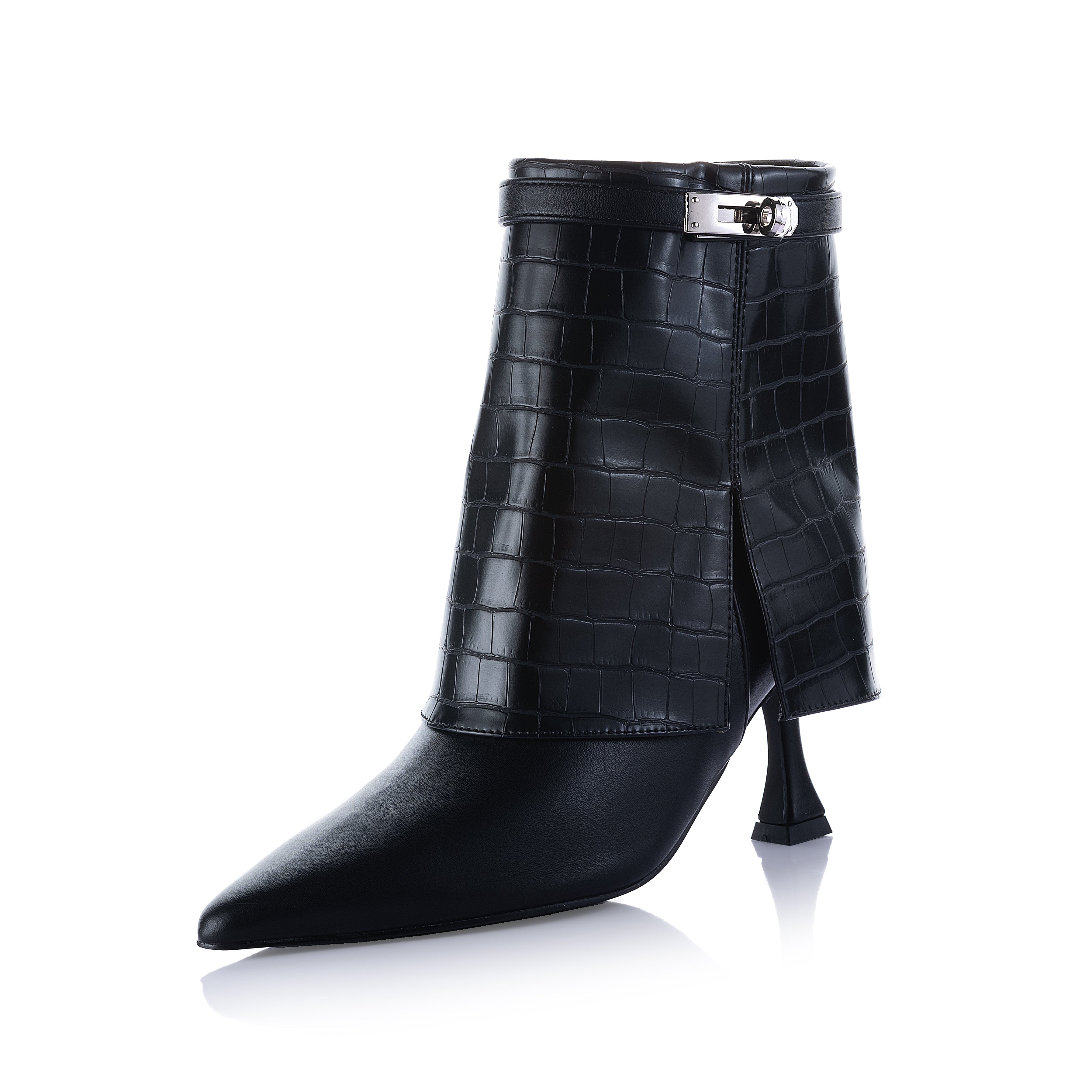 crocodile leather foldover boots