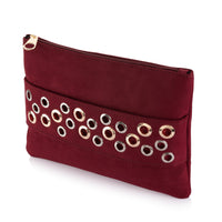 Suede Clutch with Metal Accents